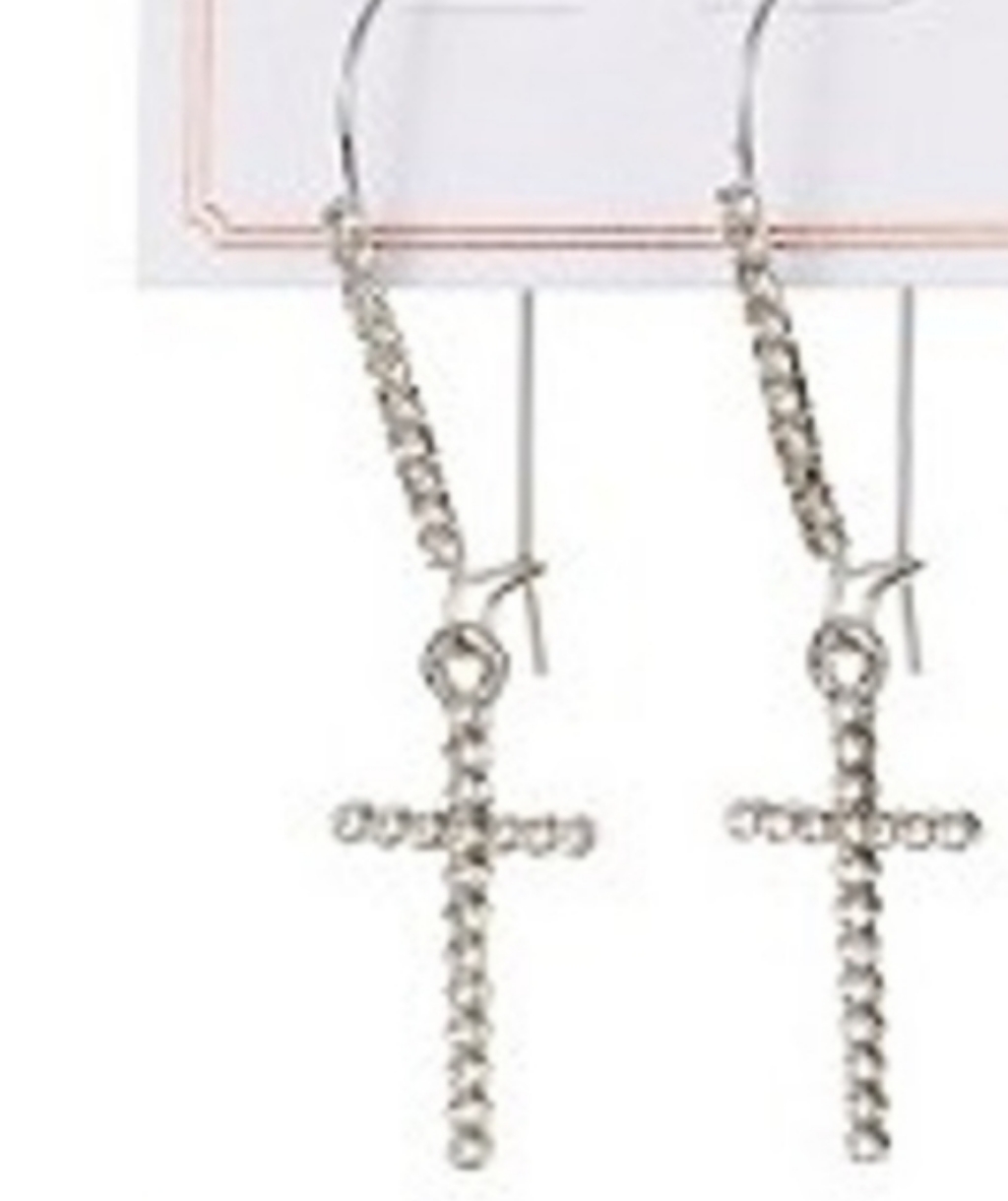Silver Crystal Cz Cross Drop Earrings, Goldtone 42x18mm New Nwt
